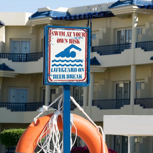 Nade en su propio riesgo Pintura de estaño de estilo Vintage Funny Vintage Señal de letreros de placa resistente a la intemperie para la piscina de la Estilo F