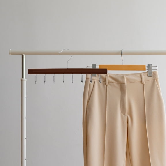 FOMIYES Versatile Solid Wood Closet Hanger Coffee Color for Belt Tie Scarf and Bag Organizer