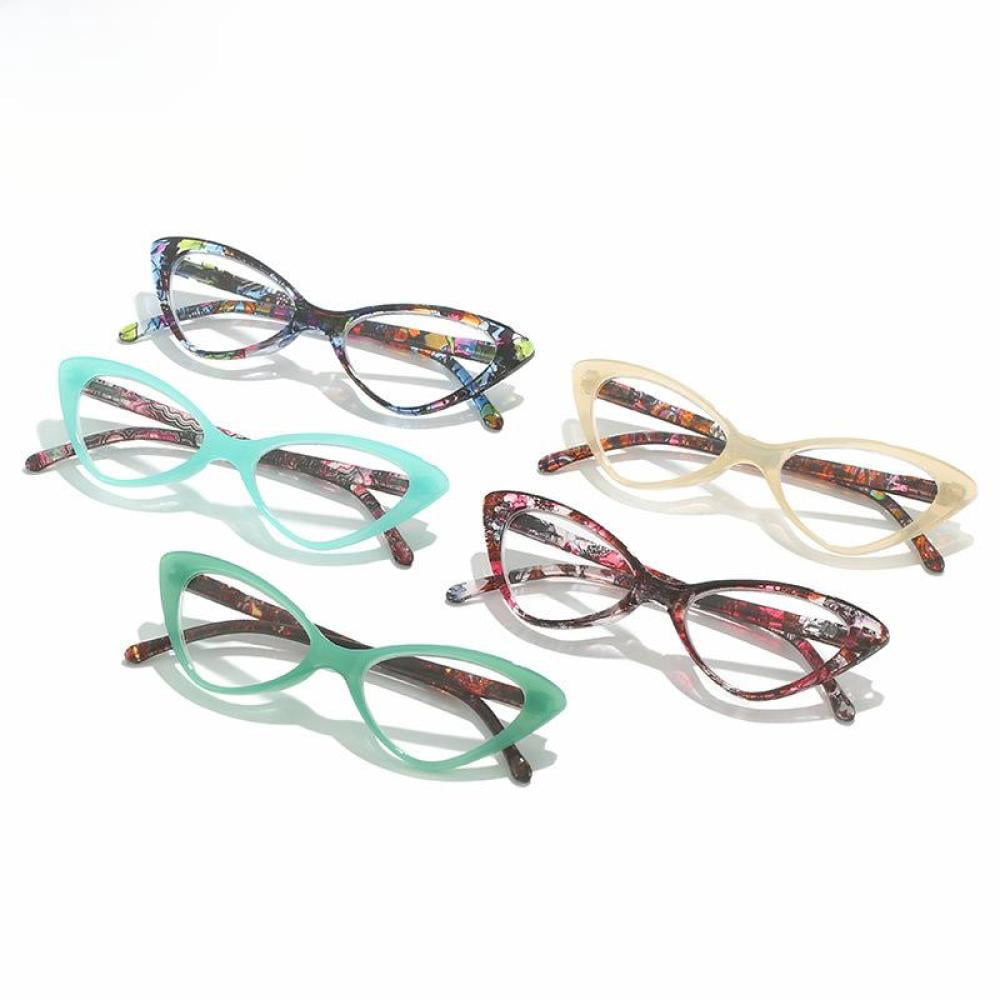 5 Pairs of Classic Cat Eye Reading Glasses for Women, Blue Light Blocking Retro Readers 1.5, Ladies Plastic Spring Hinge Presbyopia Glasses +1.50