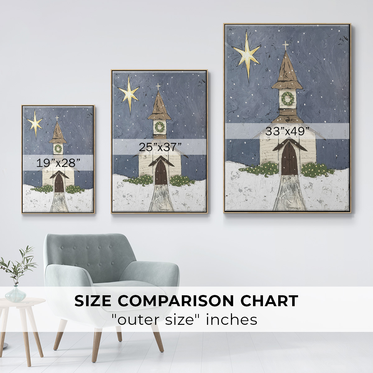 A Silent Night III - Framed Gallery Wrapped Holiday Canvas - 27 x 41 - Natural Wood Frame