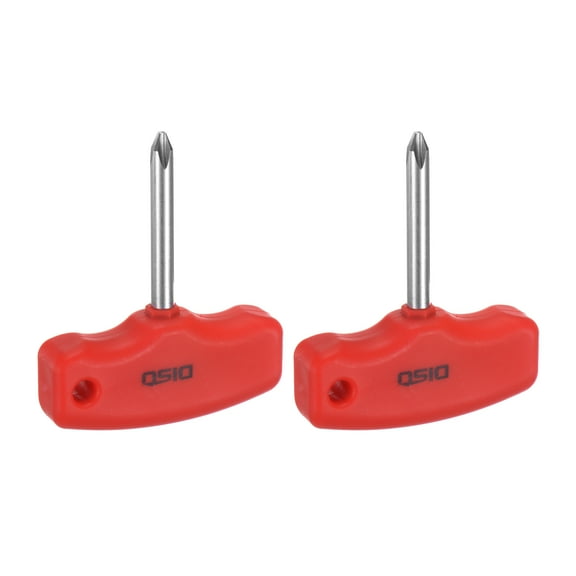 Uxcell 2pcs PH2 T-Handle Phillips Screwdriver #2 Stubby Magnetic Screwdrivers CR-V Pocket Screwdriver, Red