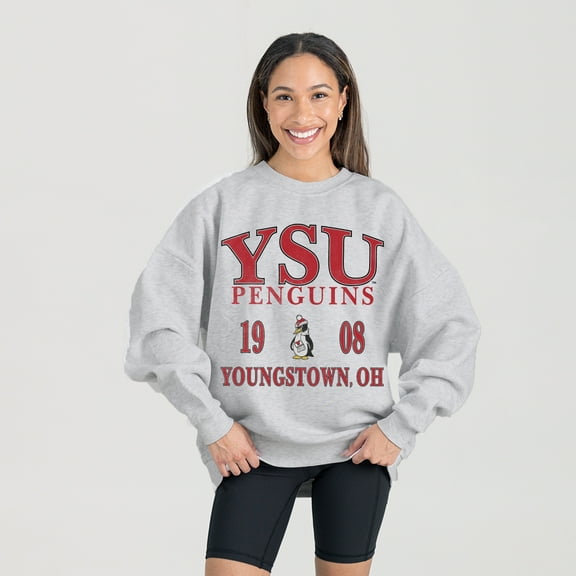 Women's Gameday Couture Ash Youngstown State Penguins Premium Fleece Pullover Sweatshirt