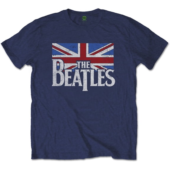 Men's Beatles Drop T Logo & Vintage Flag T-shirt Small Navy Blue