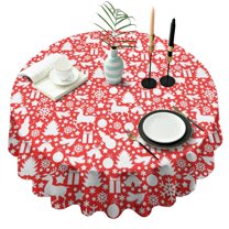 Red Christmas Deer and Gift Pattern Round Tablecloth 60"x60",Wrinkle Wipeable Table Cloth for Kitchen Dining Room Picnic Patio Party