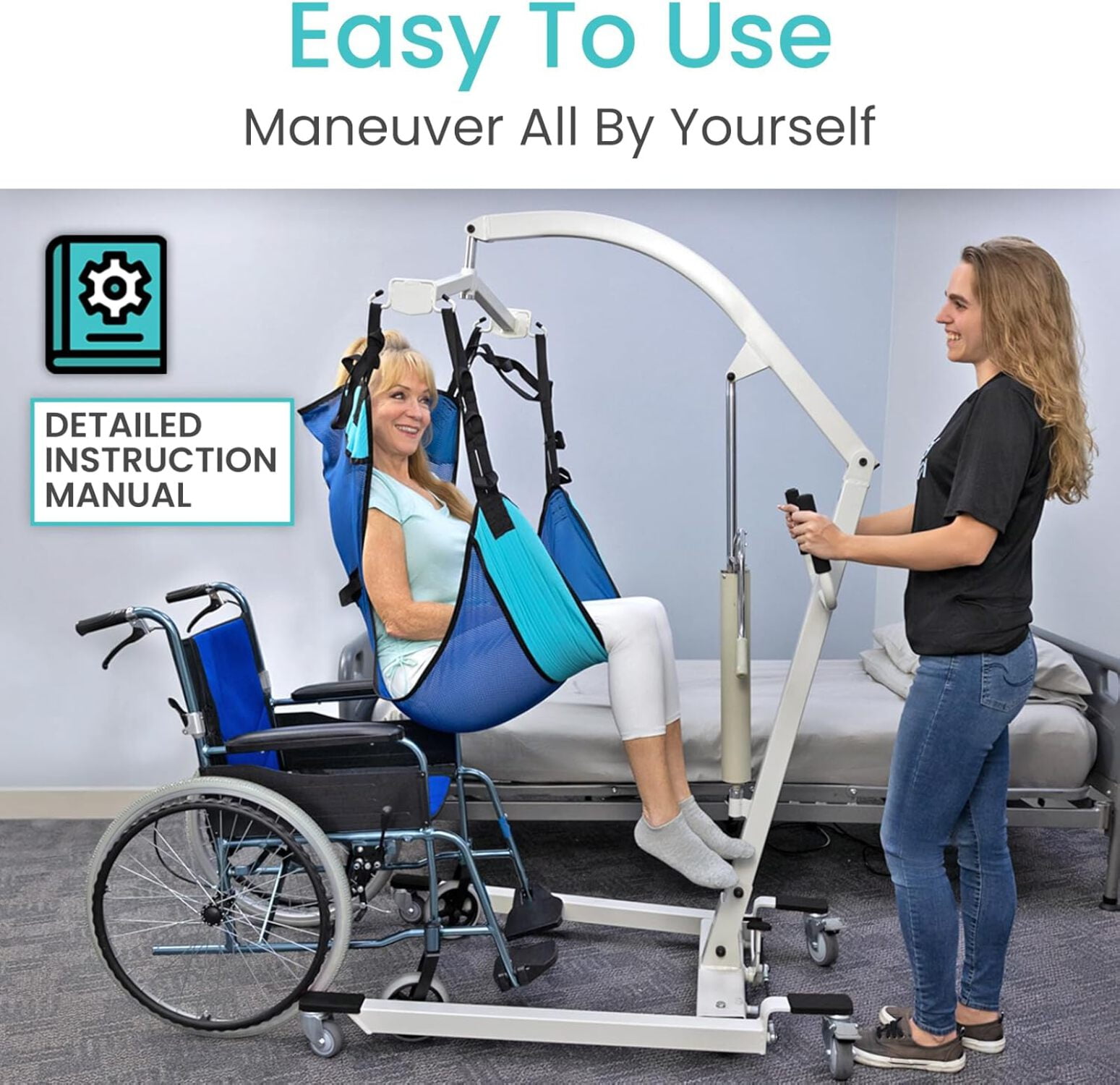 Vive Hydraulic Patient Lift, 400 lb Capacity – Manual Medical Transfer Aid for Home & Clinical Use