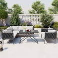 thumbnail image 6 of EUROCO Woven Rope Patio Sectional Sofa Set, 5 Pieces Ergonomically designed Outdoor Furniture Set with Glass Table and Cushions, Conversation Chat Sofa Modern Seating Set, Gray, 6 of 8