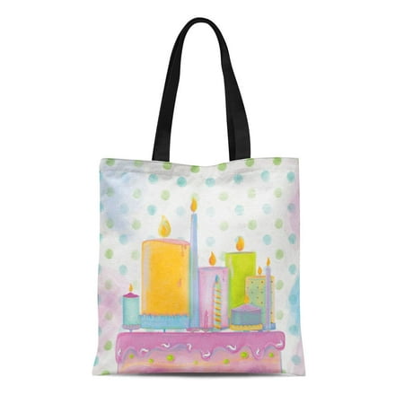 ASHLEIGH Canvas Tote Bag Blue Birthday Cake Many Types of Candles on It Reusable Shoulder Grocery Shopping Bags