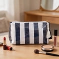 thumbnail image 4 of Makeup Bags for Purse,Small Clear Coated Cosmetic Bags for Women Girls, Waterproof Travel Organizer Zipper Pouch Beach Vacation Essentials (White-Navy), 4 of 4