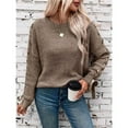 thumbnail image 6 of Female Casual Pullover Loose Bows Solid Color Round Neck Trendy Knit Long Sleeve Sweater Khaki S, 6 of 10