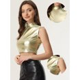 thumbnail image 2 of Top corto metálico para mujer, camisetas sin mangas holográficas brillantes sin mangas para fiesta Luz De Color Oro L, 2 of 5