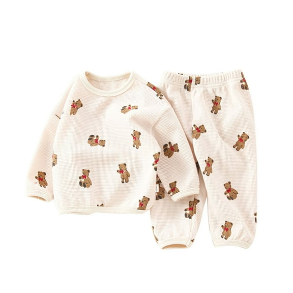 Gpaecead Newborn Baby Boy Girl Outfits Unisex Solid Waffle Crewneck Tops Pants Set Infant Fall Winter Clothes Beige