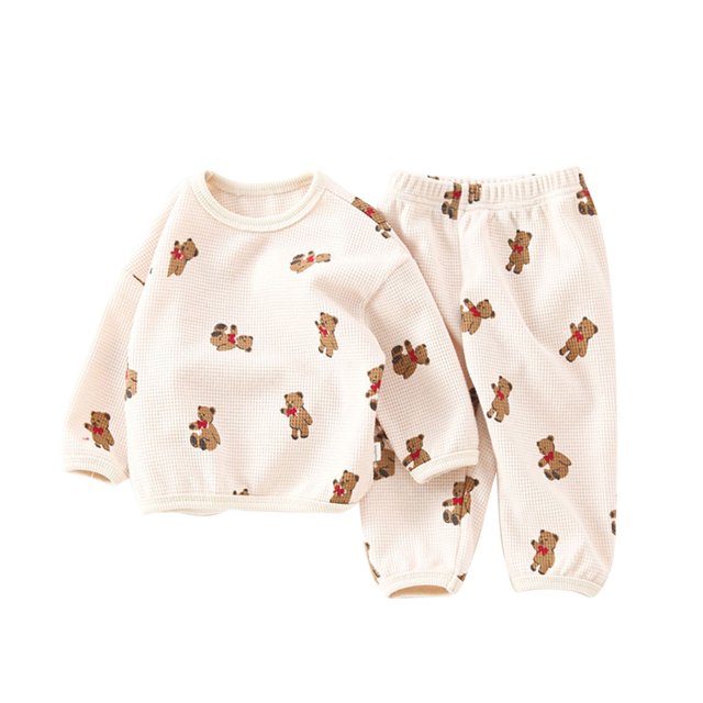 Odeerbi 3M-2Y Niños Niñas Pijama Suave Manga Larga Tops Pantalones Conjunto Suave Impreso Ropa de Dormir Invierno Básico Dos-Pijamas de Dos Piezas
