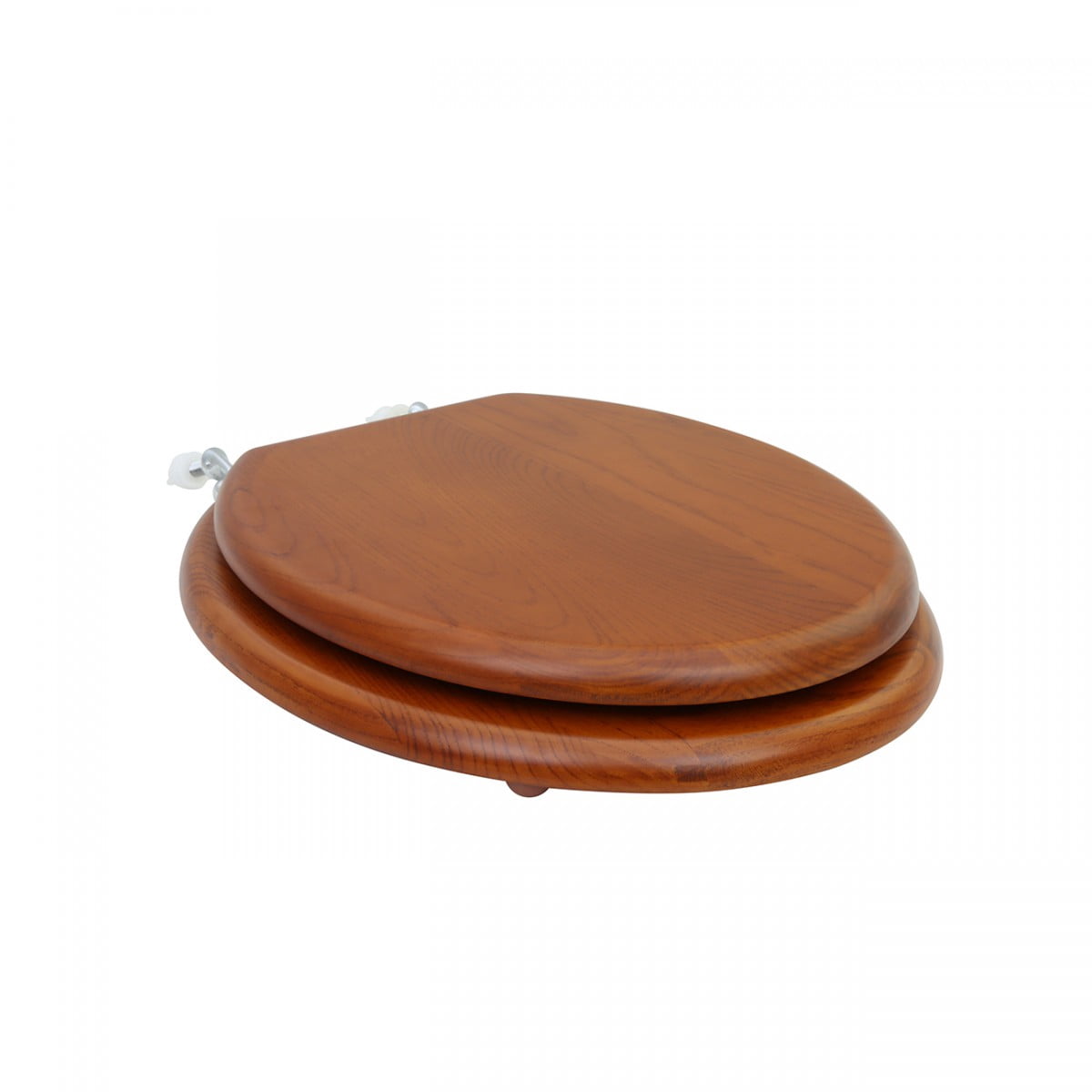 Wooden Round Toilet Seat in Light Mahogany Finish w/Chrome Hinges Easy Clean Wood Toilet Seats w/Soft Bumper Stabilizers | Renovators Supply