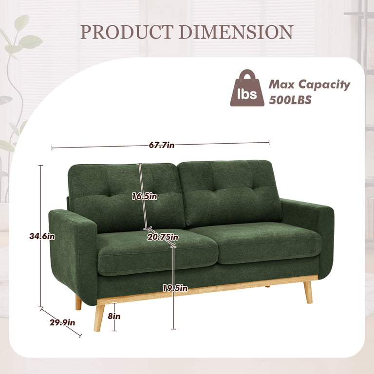Moonmiss 67" Loveseat, Mid-Century Modern Green Sofa photo 2
