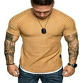 thumbnail image 1 of Men Solid Slub Cotton Pleated Short Sleeve Slim Fit T Shirt, 1 of 5