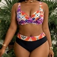 thumbnail image 2 of Wo-Fusoul Swimsuit for Women Plus Size Printed Suspender Side Strap Two Piece Set in Purple, 2 of 9