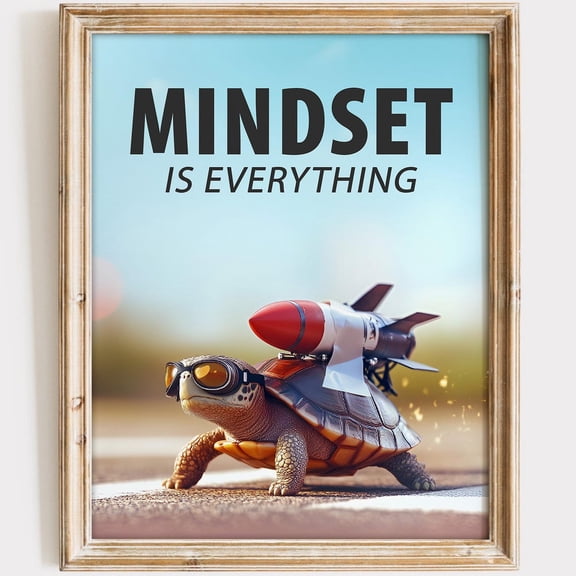 Mindset Is Everything Art Print Motivational Turtle Wall Decor For Study Or Meditation Space UNFRAMED Poster, 8x12