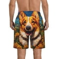 thumbnail image 3 of KLL Artistic Sunflower Corgi Men's Casual Summer Beach Shorts Hawaiian Shorts with Pockets-Medium, 3 of 5