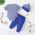 thumbnail image 6 of Newborn Baby Boys Clothes Newborn Boys 3PCS Outfits Set Newborn Boys Short Sleeve Top Pants Set with Hat Blue, 6 of 9