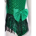 thumbnail image 5 of Sholeno Girls Sleeveless Tassel Latin Dance Dress Fish Scale Metallic Bodysuit Sequin Fringe Skirted Leotard Green 6, 5 of 7