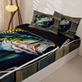 thumbnail image 3 of Castle Fairy Vintage Round Bass Emblem Zipper Queen Comforter Set with Fitted Sheet and 2 Pillowcases,Gone Fishing Text Wood Plank Wall Art Zipper Bedding Set,Green Brown,Black Reversible,4 Pieces, 3 of 6