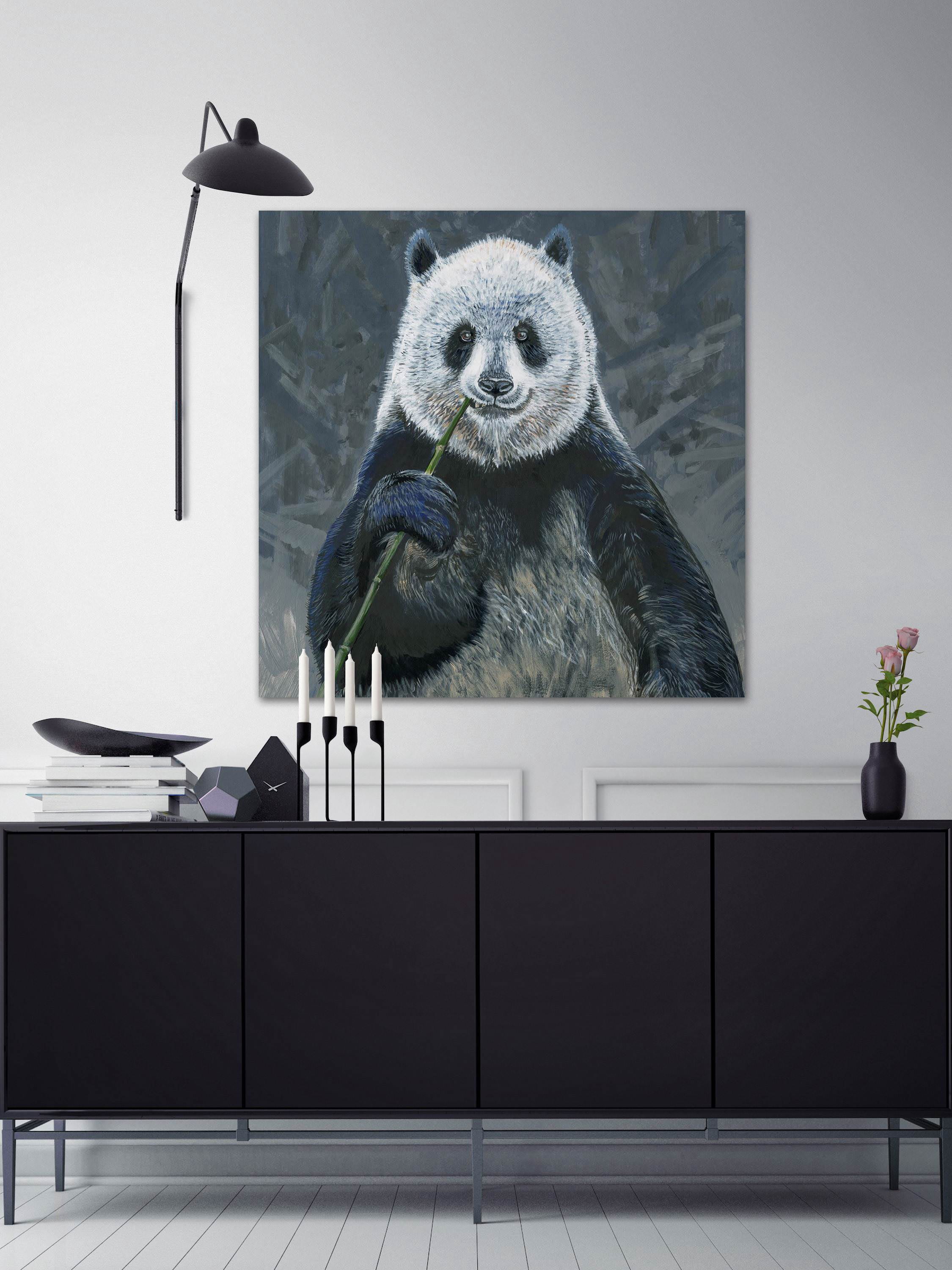 Panda with Bamboo Painting Print on Wrapped Canvas