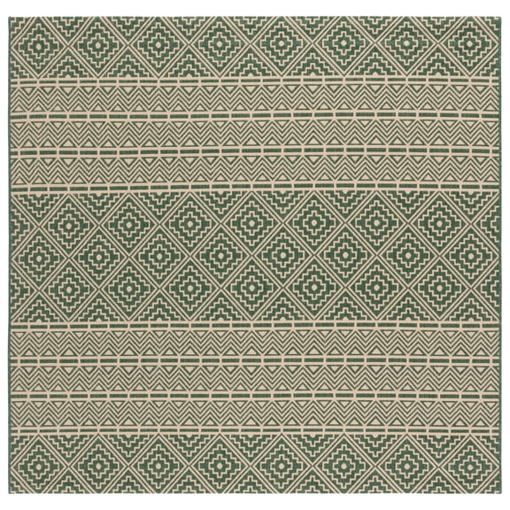 Safavieh Courtyard Asa Geometric Indoor/Outdoor Area Rug, Dark Green/Beige, 6'7" x 6'7" Square