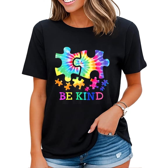 Be Kind Autism Puzzle Pieces Shirt Tie Dye Autism Awareness T-Shirt Black Small