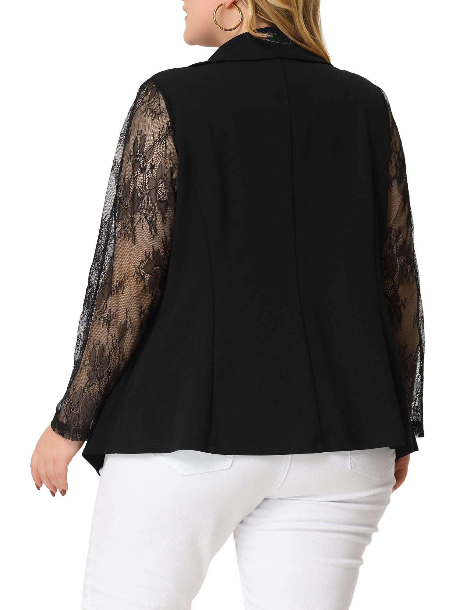 Unique Bargains Women's Plus Size Work Notch Lapel Lace Front Blazers Jackets