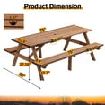 thumbnail image 5 of 75" Outdoor Wood Picnic Table With 2 Built-in Benches, Rectangular Dining Table With Burr-Free Surface Tabletop & Umbrella Hole, Outdoor Furniture For 8 People Camping, 5 of 9