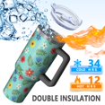 thumbnail image 5 of 40oz Pioneer Flower Floral Print Pattern Insulated Tumbler with Handle, BPA-Free Leak Proof Lid and Straws, Double Wall Vacuum, Hot 12h/Cold 34h, 5 of 6