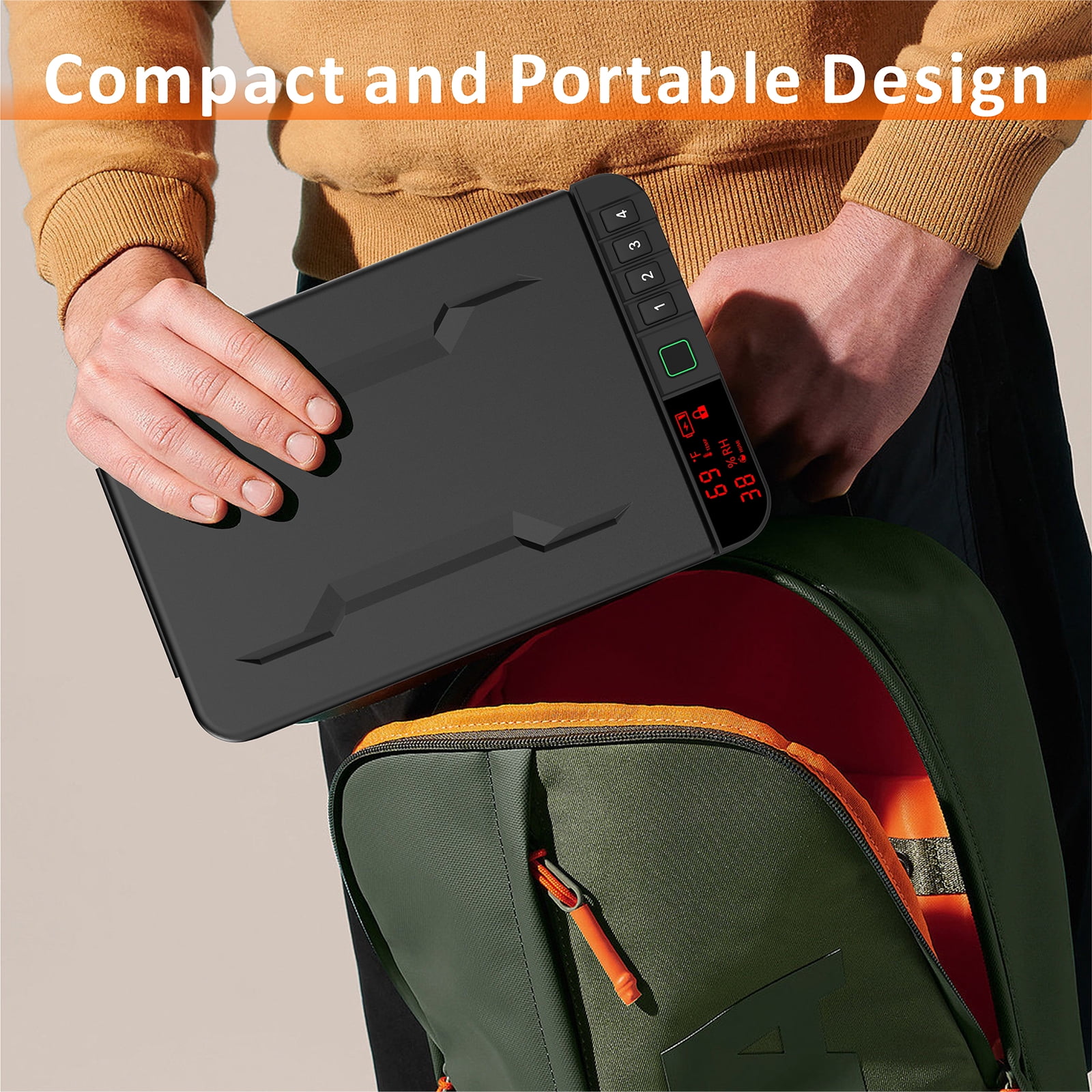 Z ZLJUAN Portable Gun Pistol Safe with LCD Display of Temp,Humidity,Biometric Fingerprint,Keypad Lock,Key,Biometric Handgun Safe for Travel/Home/Car/Nightstand Beside