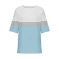 thumbnail image 3 of Aofany Women Plus Size Cotton Linen Tops Summer Patchwork Casual Loose Basic Tops Fashion 3/4 Sleeves Tee Shirt Blouses, 3 of 4