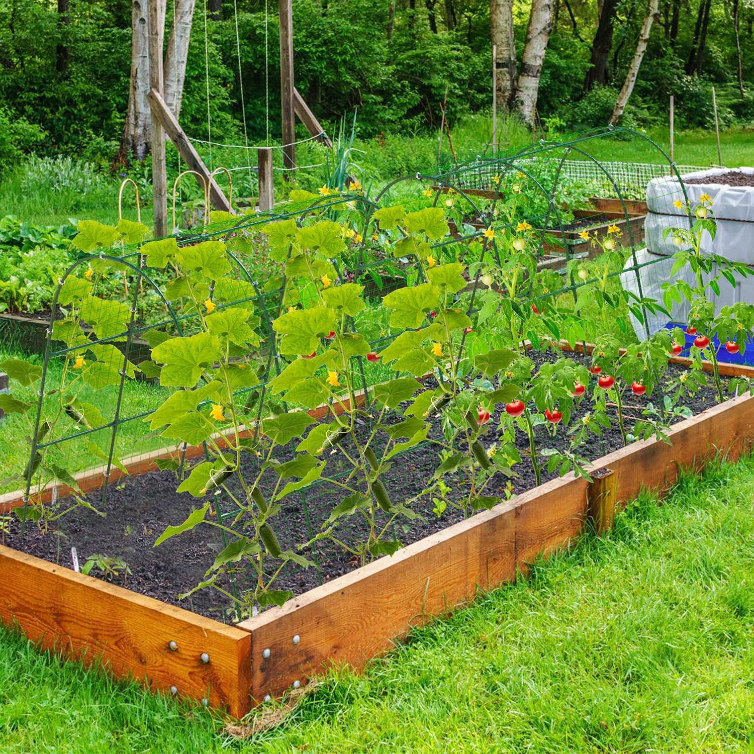 U-Shaped Garden Arch Trellis for Climbing Plants,49.6x47.2in Adjustable Width(15.7-45.2in), Rustproof Iron Cucumber Trellis with Mesh Cover & All Installation Kits,Easy Assembly for Raised Garden Bed