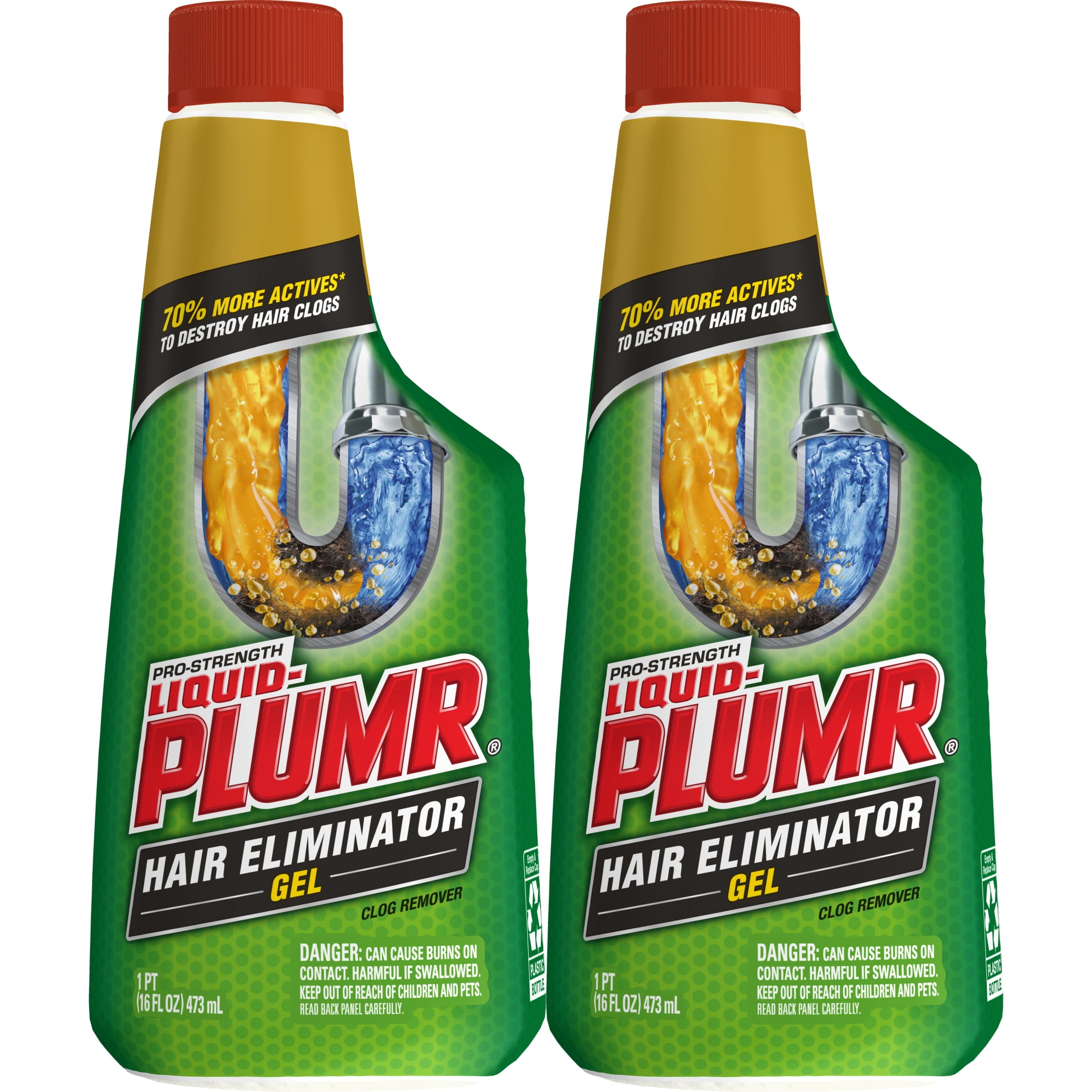 LiquidPlumr Hair Clog Eliminator, Liquid Drain Cleaner, 16 Ounces Each