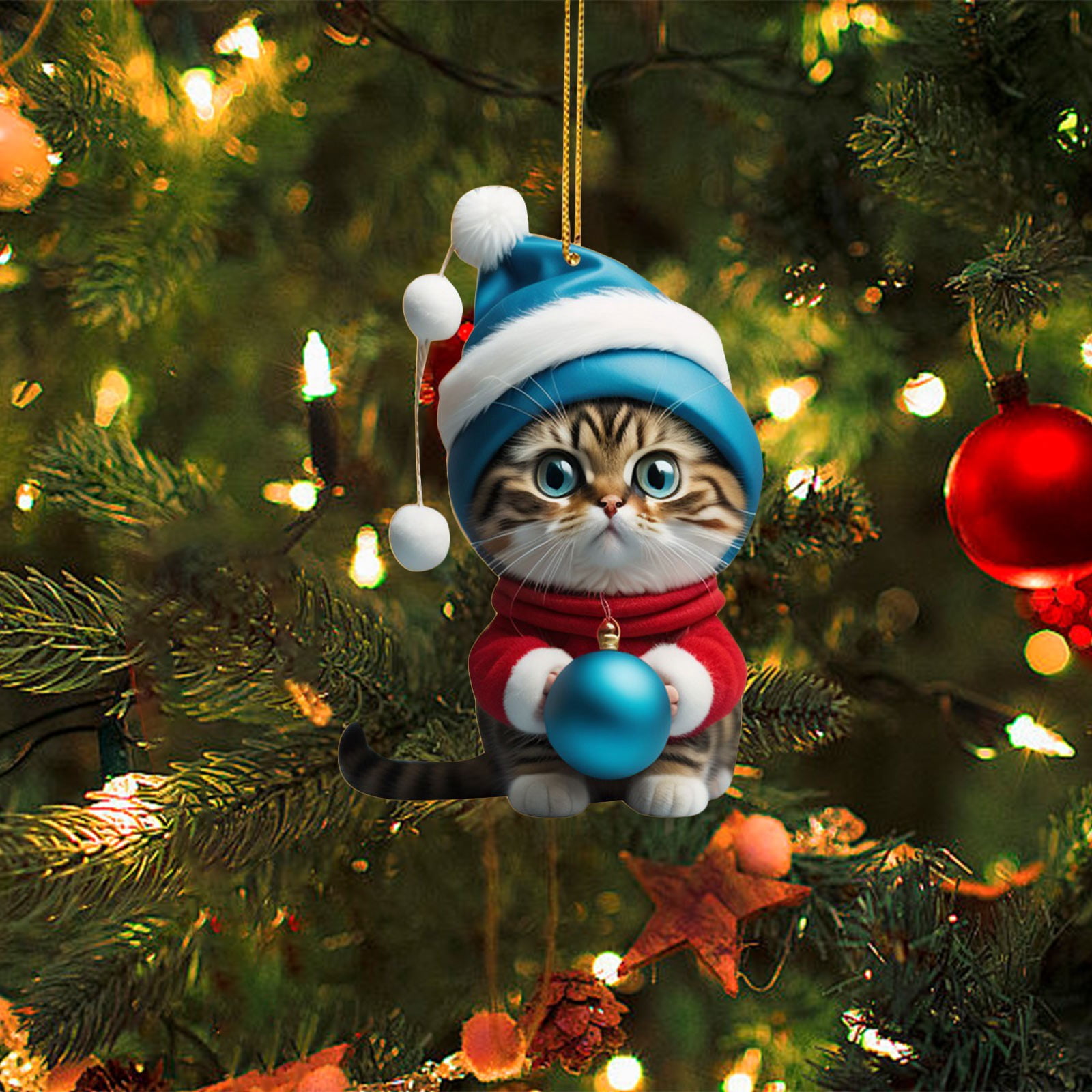 Qocolhg Christmas Tree Decorations Ornaments Cute Hatted Cat Mini