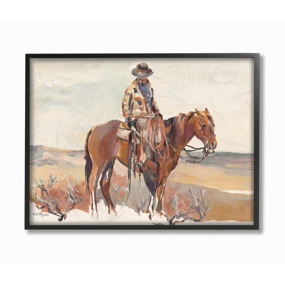 Stupell Industries Cowboy Fields And Farm Western Painting Black Framed Art Print Wall Art, 24x30, by Marilyn Hageman