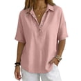 thumbnail image 5 of Womens Tops Short Sleeve Shirts Buttons V Neck Fashion Summer Outfits Plus Size Blouses Trendy Tee Shirts 2026 Vacation Fashion Clothes, 5 of 7