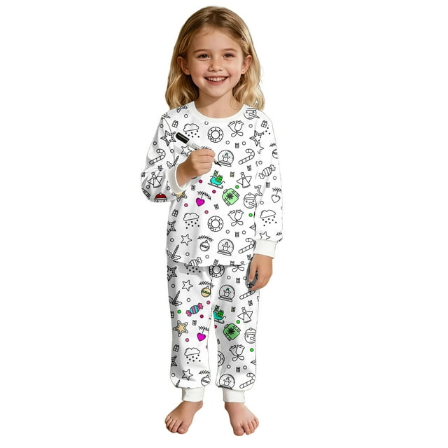 MIASHUI Ensemble de Pyjamas Assortis pour la Famille Shorts de Noël pour Enfants Imprimé Lettre Col Rond Manches Longues Chandail en Molleton Sans Capuche pour Tout-Petits,110