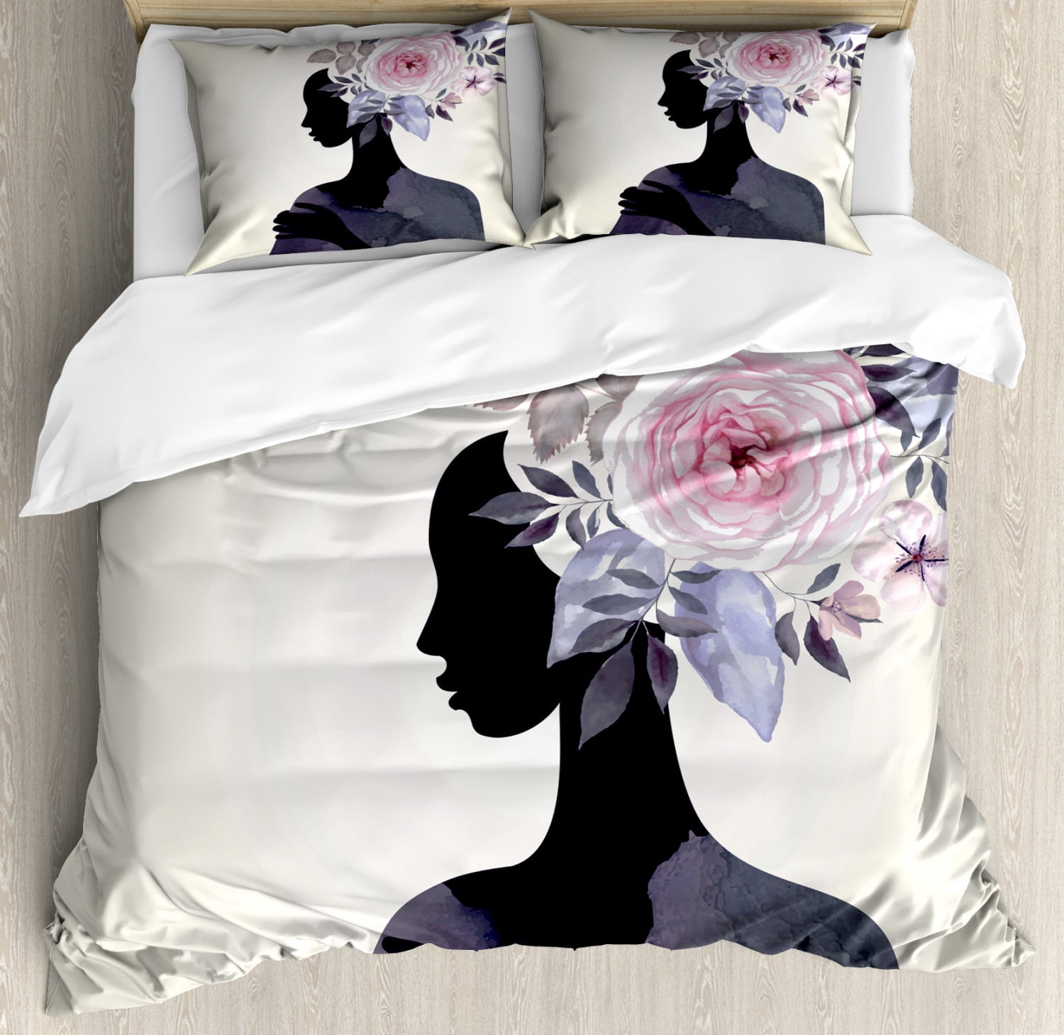 Watercolor Duvet Cover Set Lady With Flower Head Spring Rose