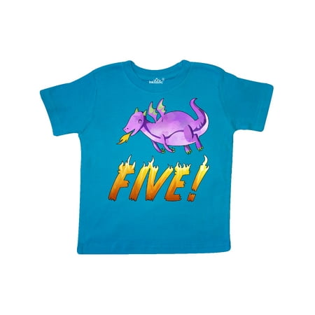 

Inktastic 5 Fifth Birthday Purple Dragon Breathing Fire Gift Toddler Boy or Toddler Girl T-Shirt
