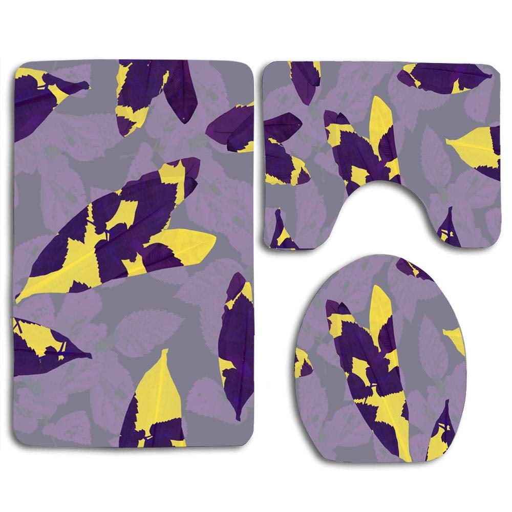 GOHAO Purple and Yellow Leaves 3 Piece Bathroom Rugs Set Bath Rug ...