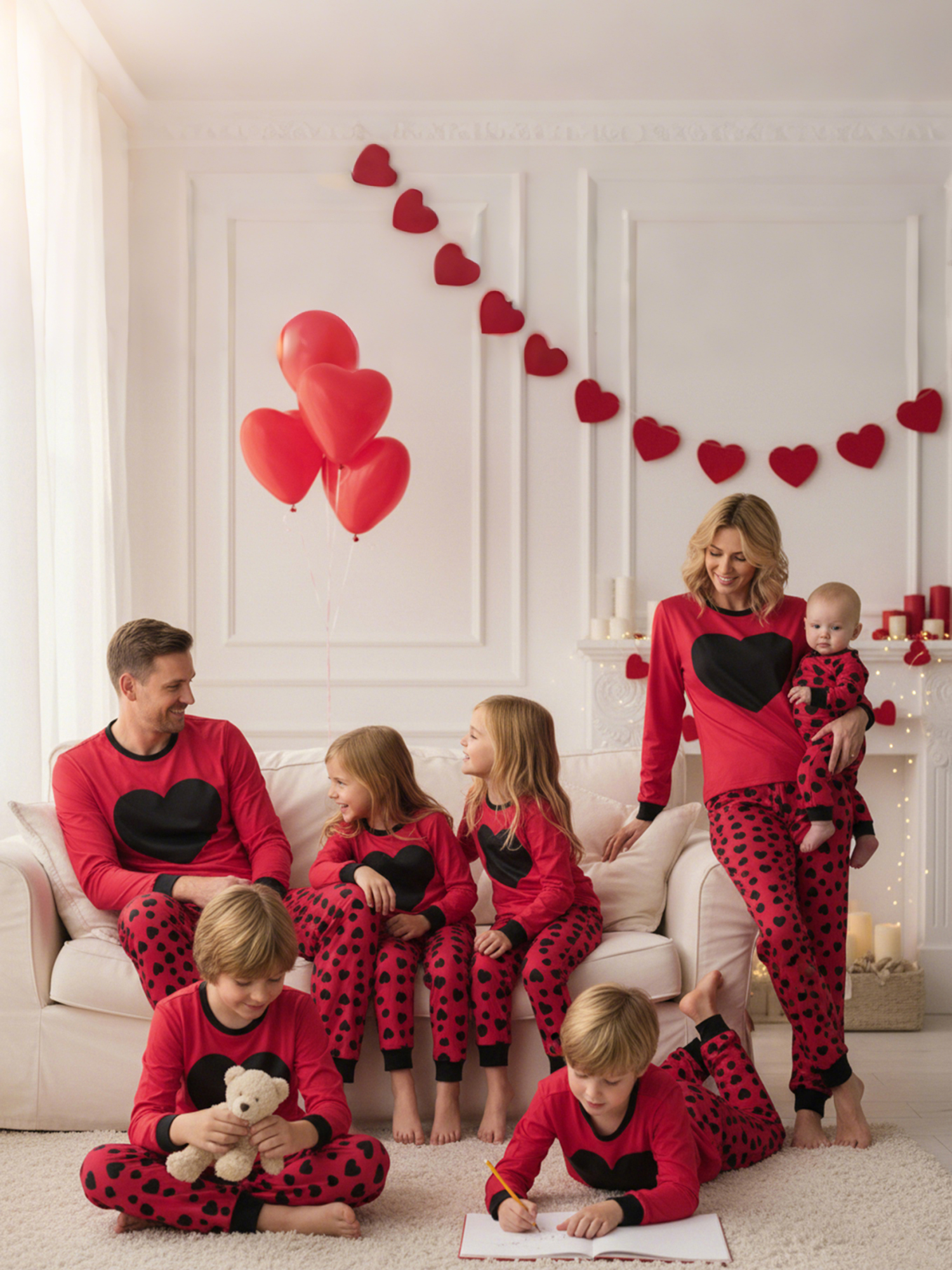 Valentines Day Matching Family Pajamas Set Love Heart Pattern Family Matching Outfits