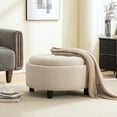 thumbnail image 2 of CQSXDA Upholstered Round Ottoman With Reversible Lid In Beige Fleece Fabric For Living Room Bedroom Office Storage Stool, 2 of 10