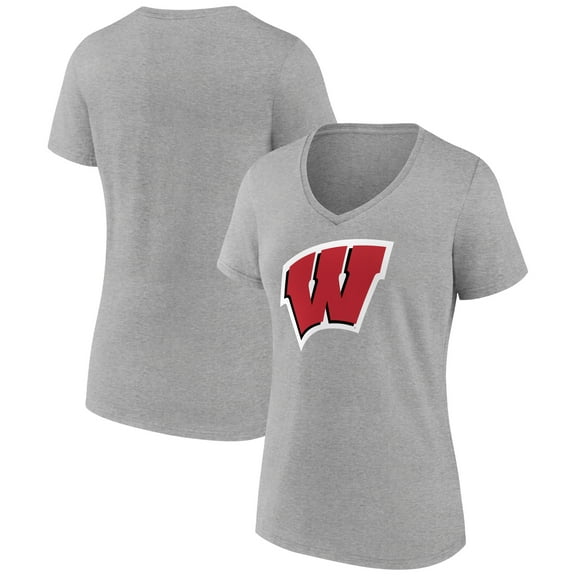 Women's Gray Wisconsin Badgers Team Logo V-Neck T-Shirt