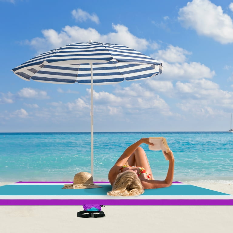 Laybax 5x7 Foot Purple Beach Blanket with Retractable Umbrella Hole Sand Pocket and Stakes