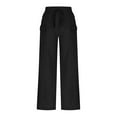 thumbnail image 4 of QUINDOS Comfortable Pants for Women Wide Leg Long High Waisted Casual Trousers Cotton Linen Loose Pants with Pockets, 4 of 8