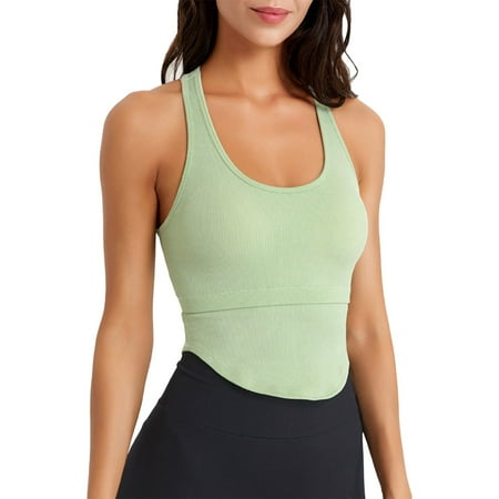 SNKSDGM Female White Tank Top Woman with Built in Bra V Neck Tank Tops for Women Dressy Women s Sports Running Fitness Yoga Solid Tank Top L
