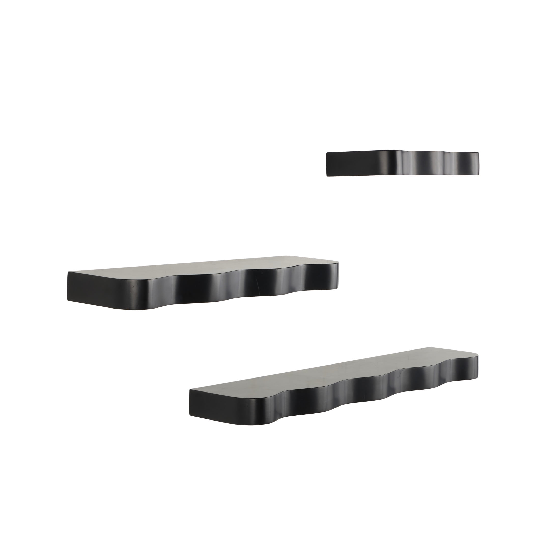 DecMode 30", 22", 14"W Handmade 3-Tier Black Wall Shelf with Various Sizes (3 Count)