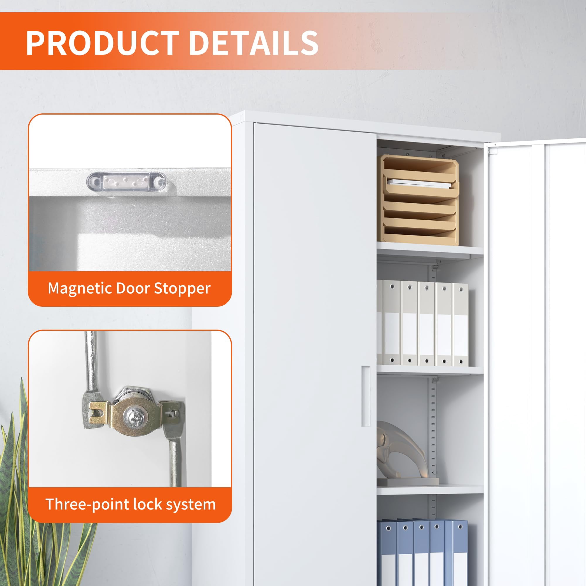 IKIMI 71" Metal Storage Cabinet with 4 Adjustable Shelves and Lock, Heavy Duty Steel Garage Tool Cabinet for Office, Home, Kitchen, White(H71"*W32"*D16")